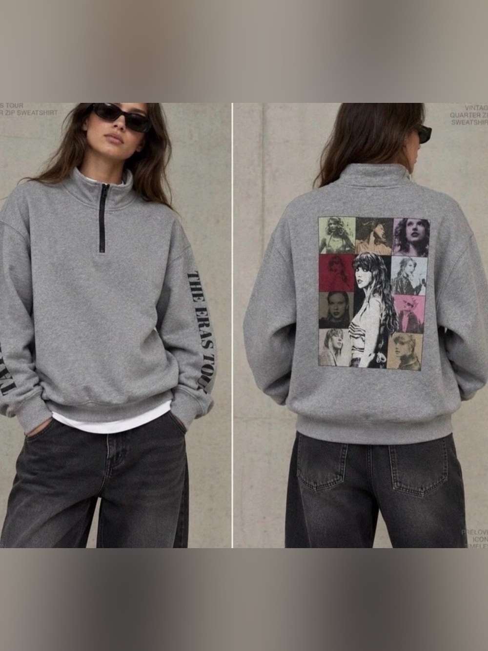 Taylor Swift Official Merch Eras Gray Graphic Quarter-Zip Sweatshirt Medium EUC